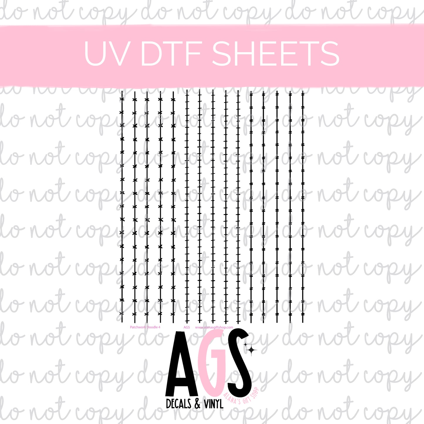UV DTF SHEET 030 Patchwork Doodle Lines 4 Black