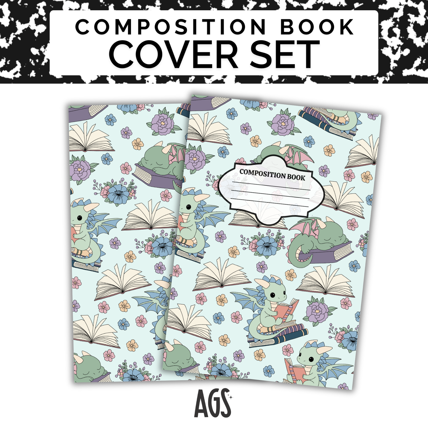 COMPOSITION NOTEBOOK COVER SET - 013 Sleeping Book Dragons