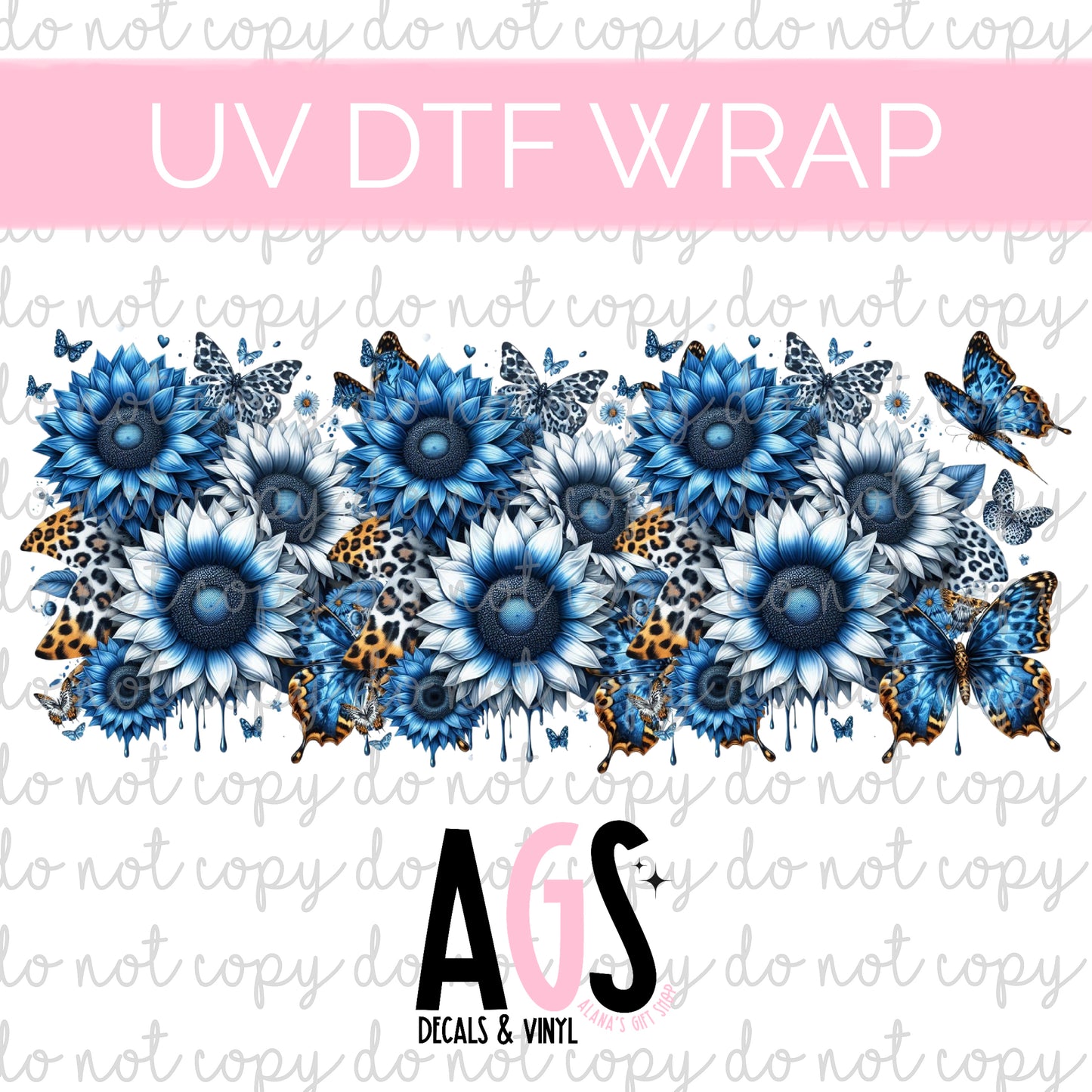 UV DTF WRAP 081 Blue Sunflowers