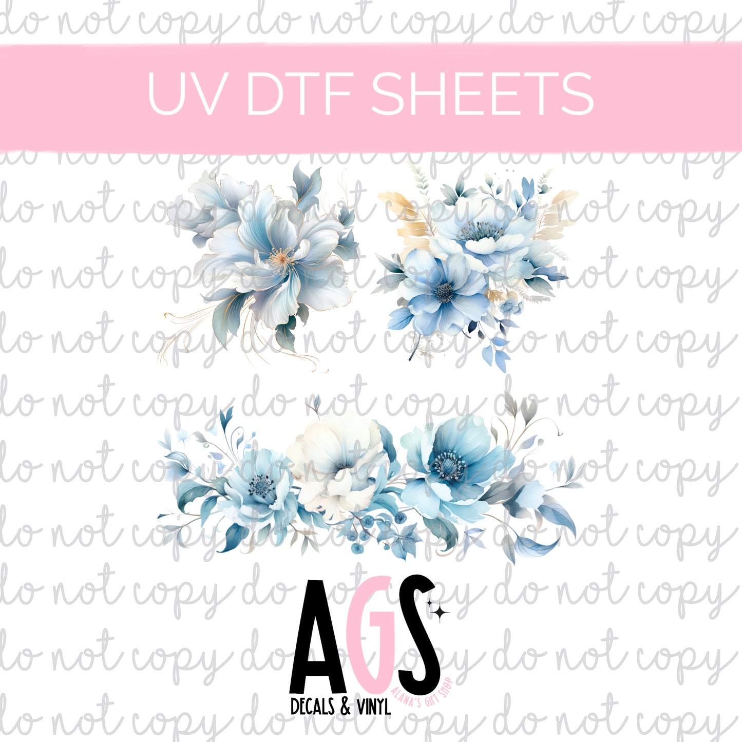 UV DTF SHEET 017 Powder Blue Flowers