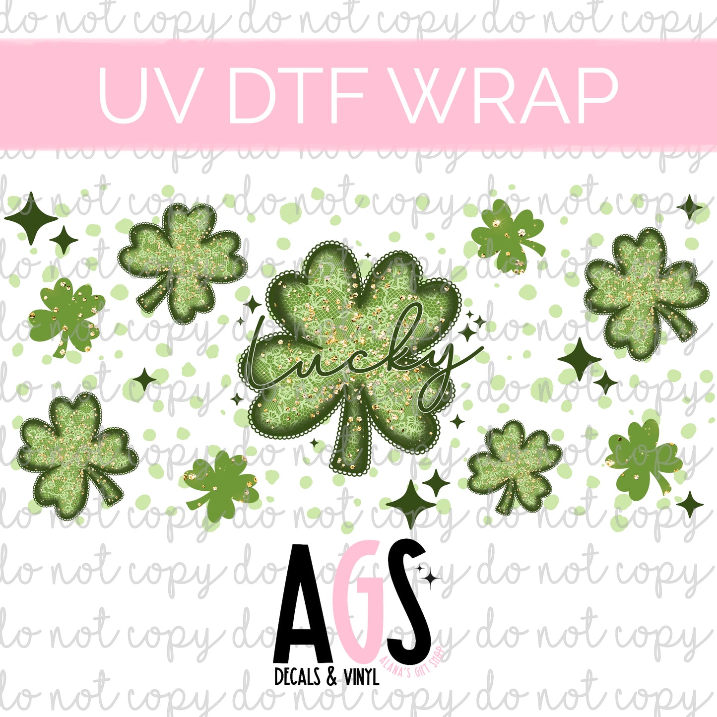 UV DTF WRAP 021 Sparkle Lace Shamrocks
