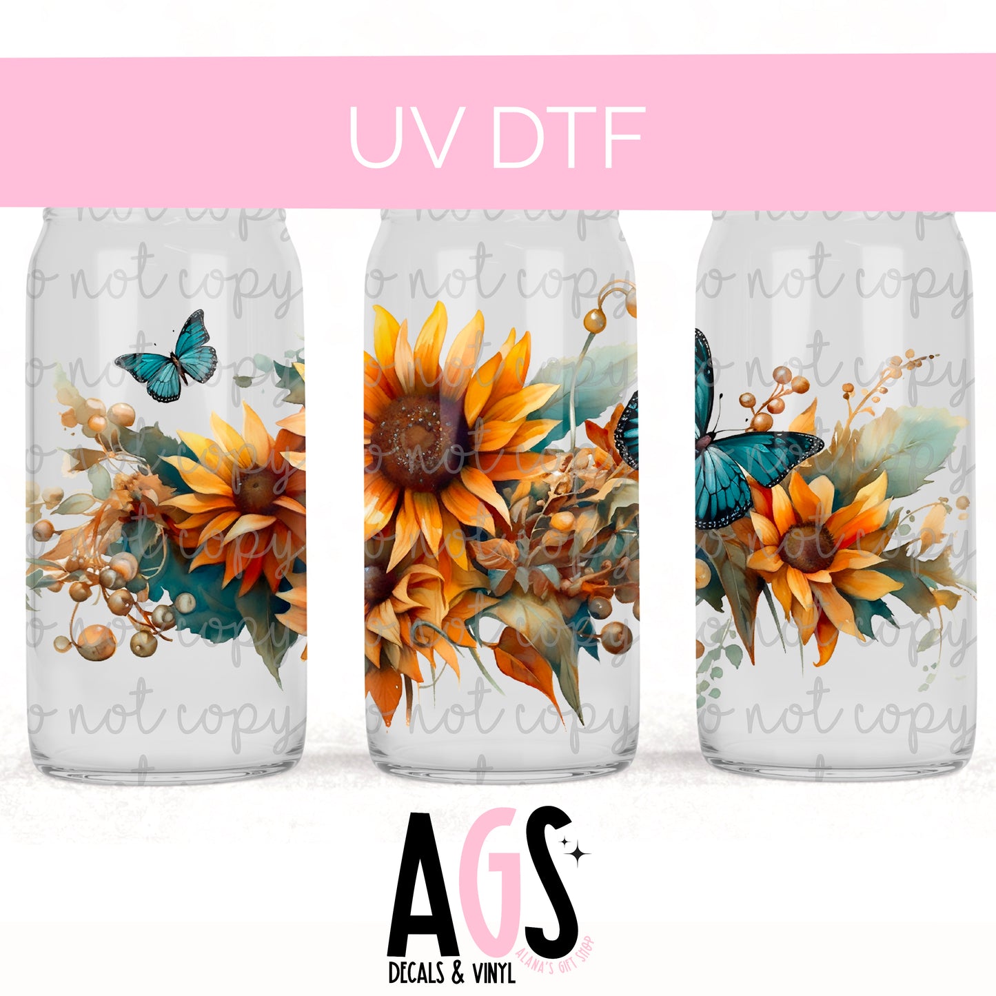 UV DTF WRAP 019 Sunflower Butterfly