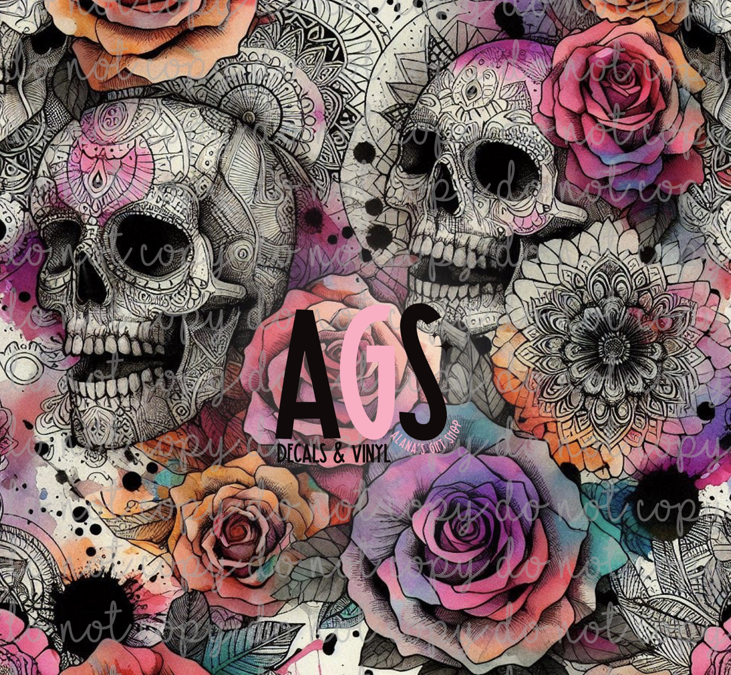 1656 Watercolor Rainbow Skull & Roses