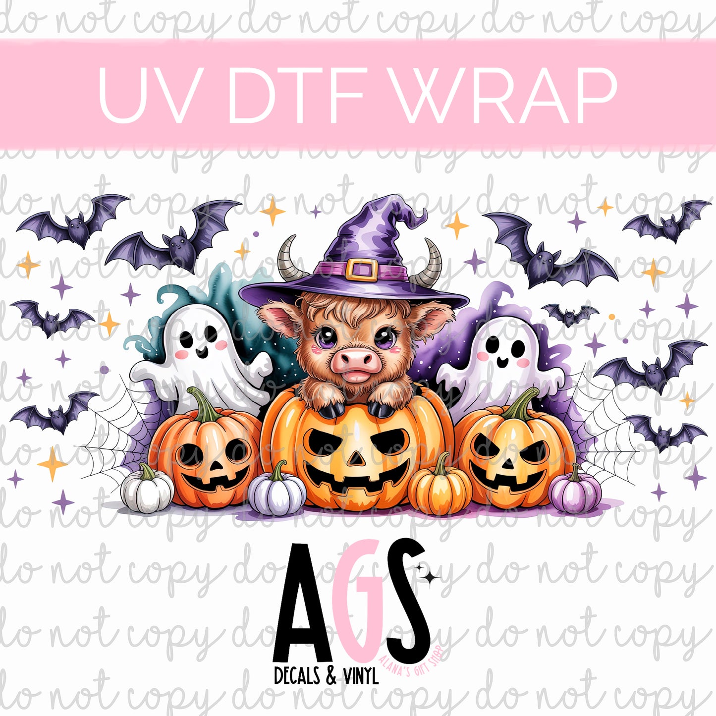 UV DTF WRAP 176 Highland Cow Halloween & Bats