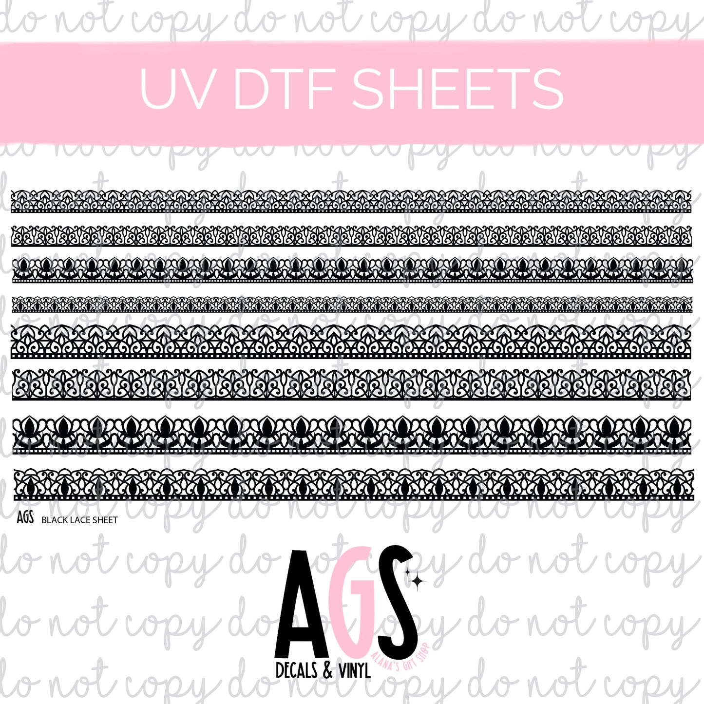 UV DTF SHEET 044 Black Lace