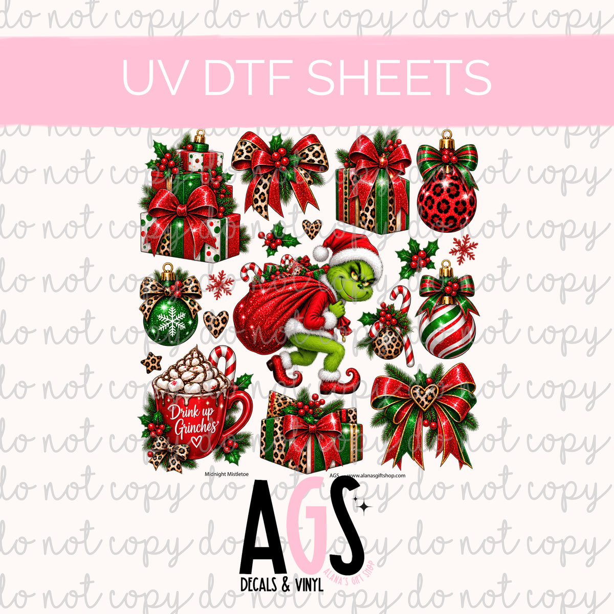 UV DTF SHEET 103 Drink Up Grinches