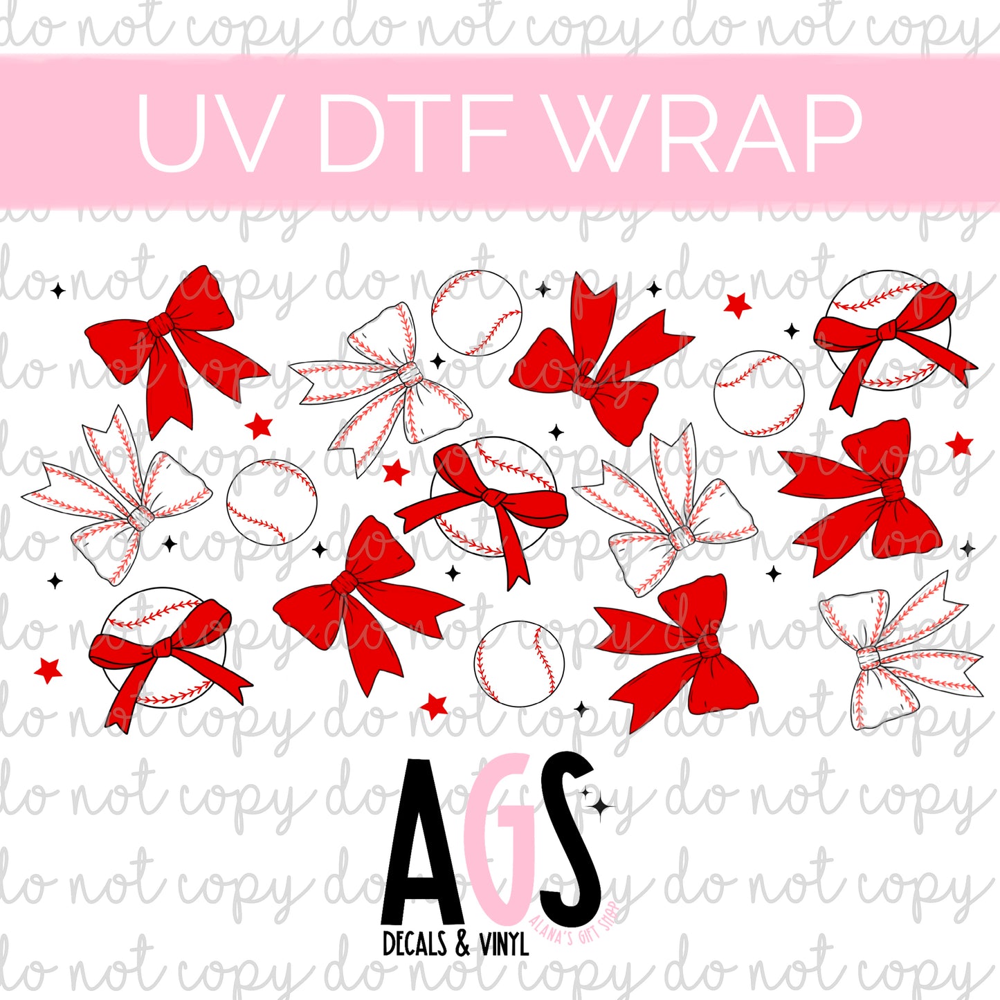 UV DTF WRAP 016 Baseball bows