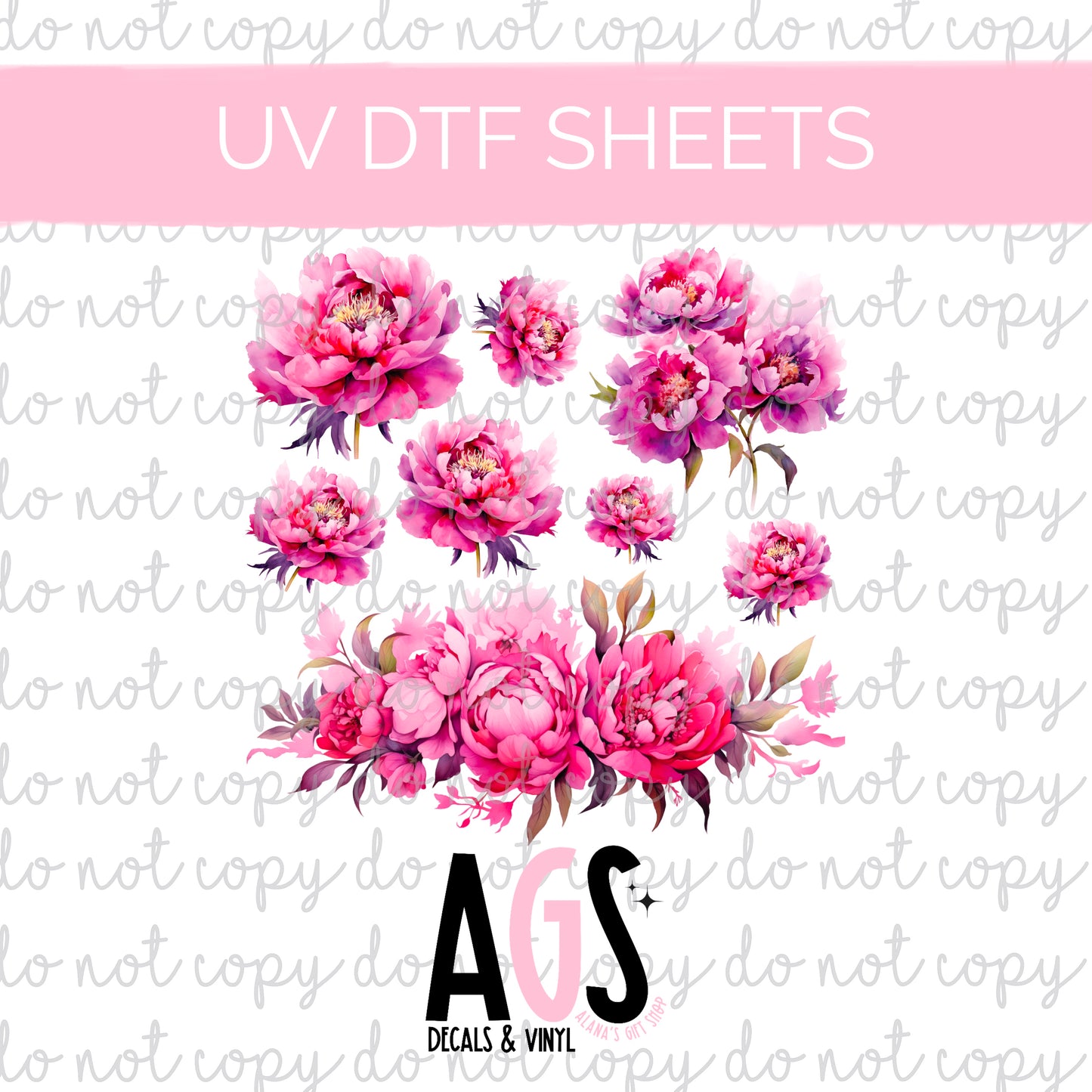 UV DTF SHEET 026 Bright Fuchsia Flowers