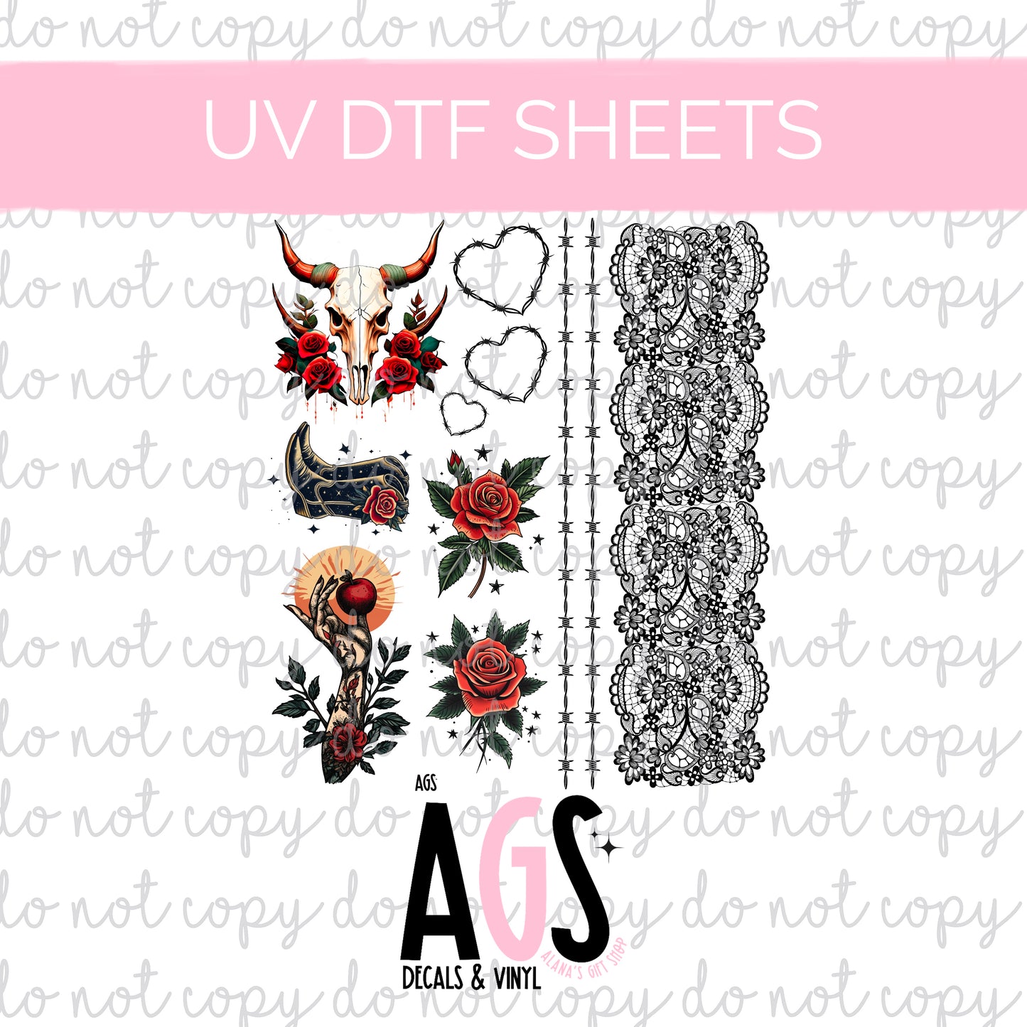 UV DTF SHEET 077 Red Roses & Barbwire - June Box