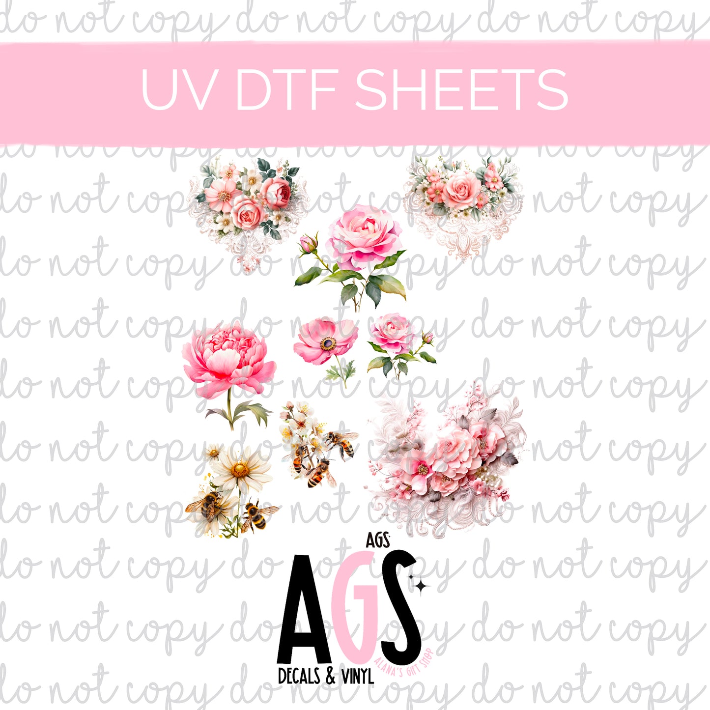 UV DTF SHEET 078 Vintage Flowers Pink - June Box