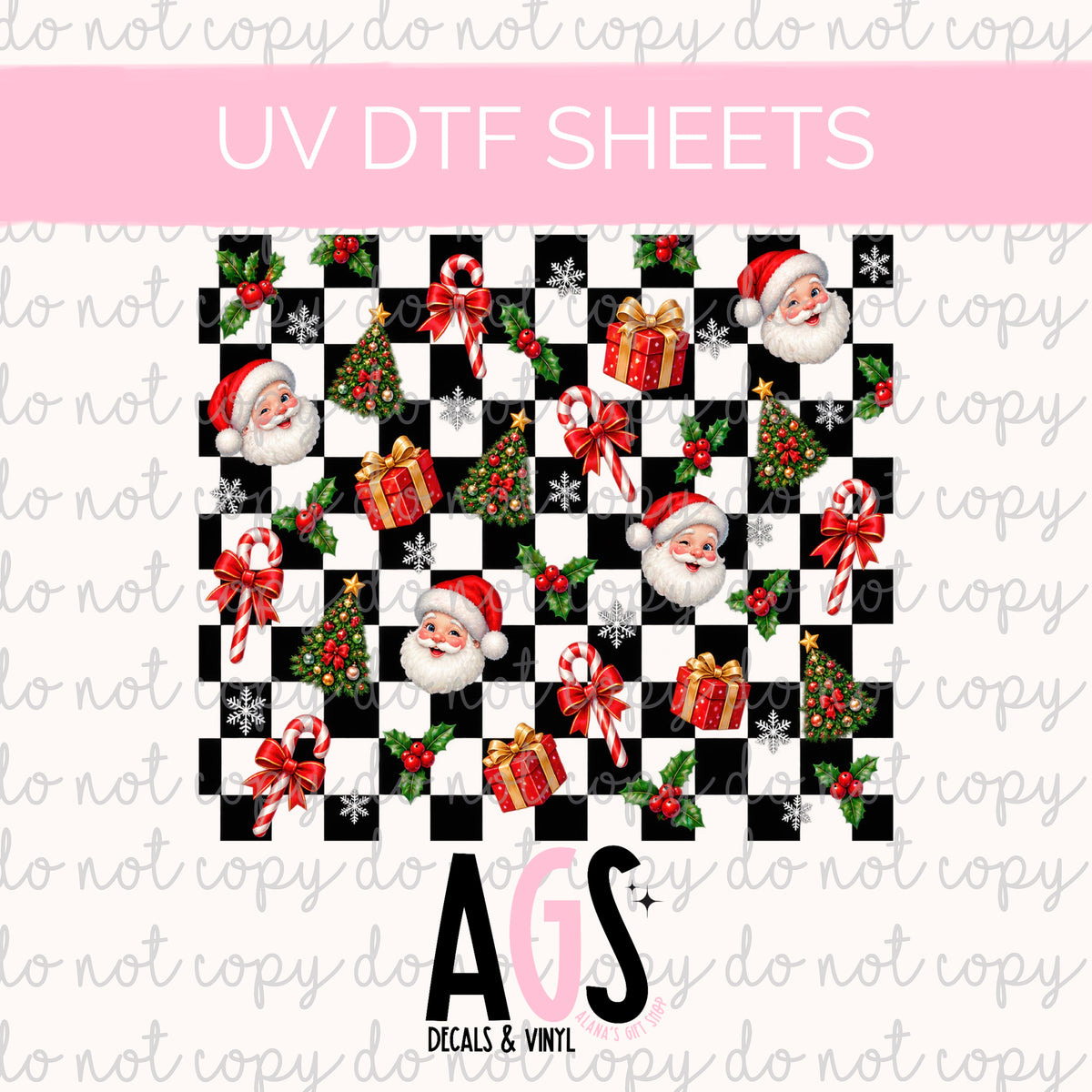 UV DTF SHEET 108 Festive Santa Checkerboard - Tumbler Wraps