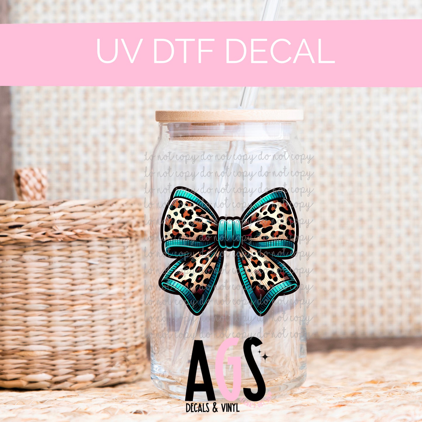 DECAL 077 Turquoise & Leopard Bow