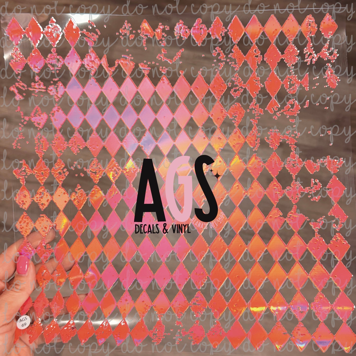 METALLIC UV DTF SHEET 069 Distressed Harlequin - Red - Rainbow
