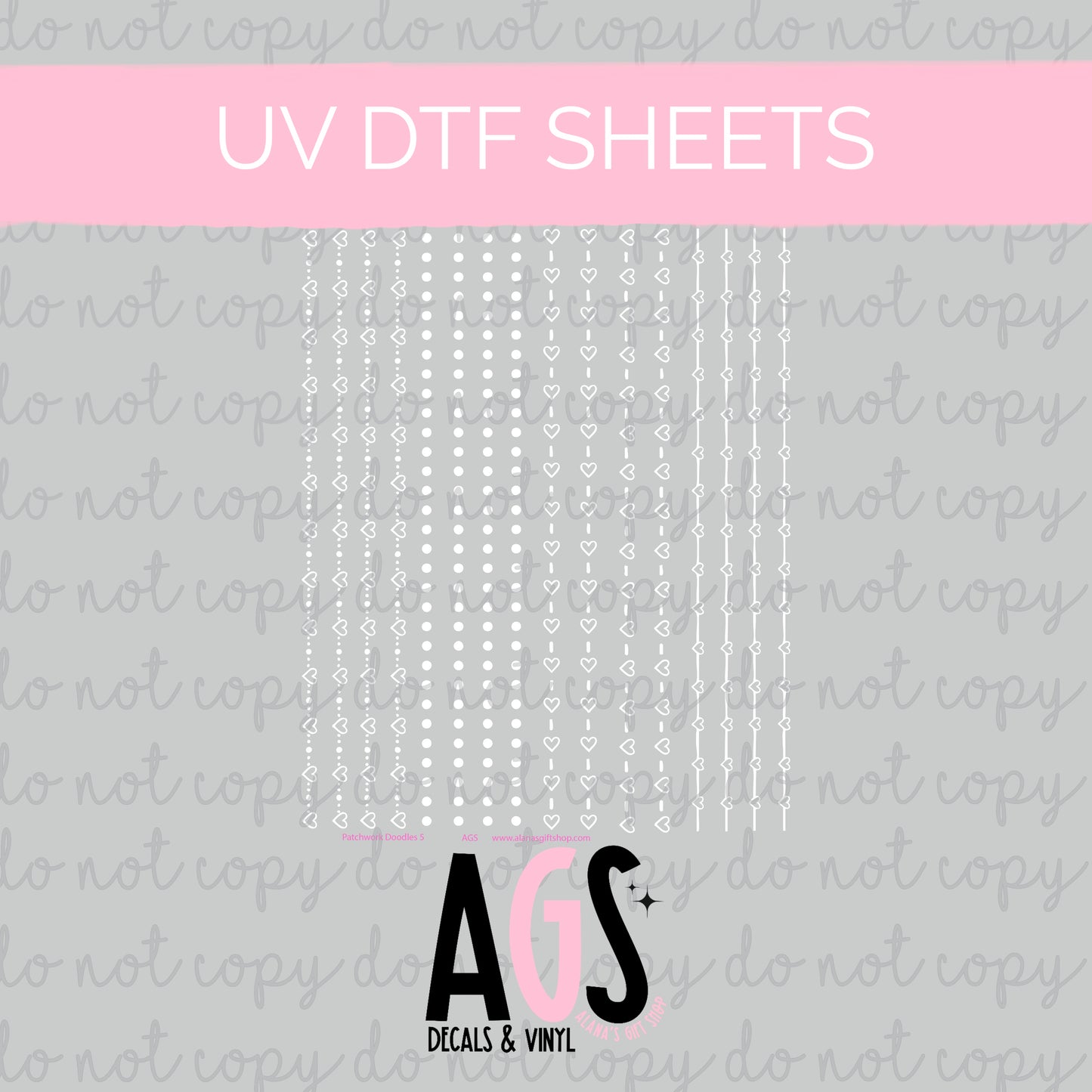 UV DTF SHEET 033 Patchwork Doodle Lines 5 White