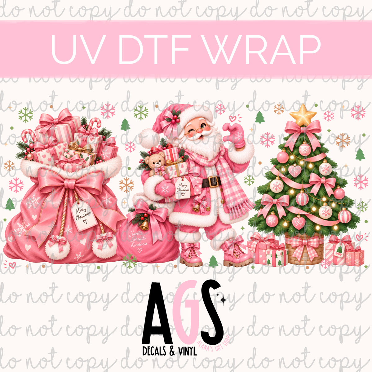 UV DTF WRAP 202 Pink Santa Christmas