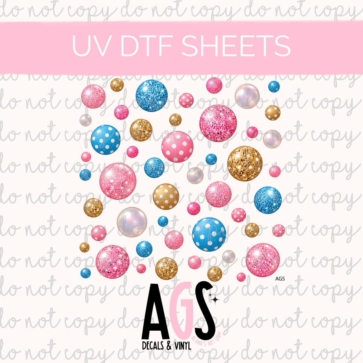 UV DTF SHEET 100 Pastel Christmas Balls
