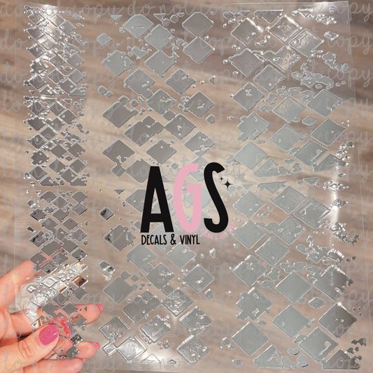 METALLIC UV DTF SHEET 068 Distressed Diamond - Metallic Silver