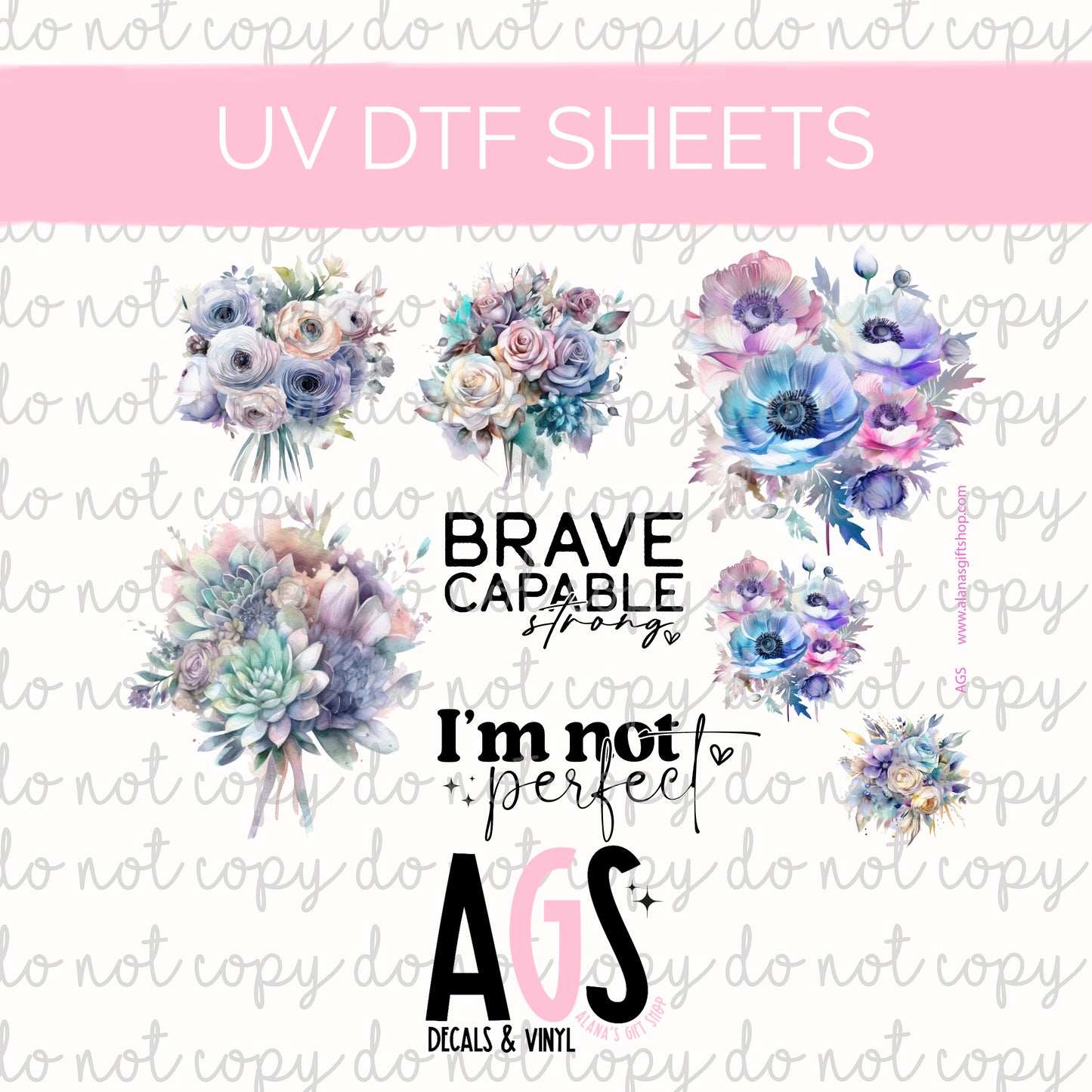 UV DTF SHEET 059 Bouquet Brave & Capable - Nov UVDTF Box