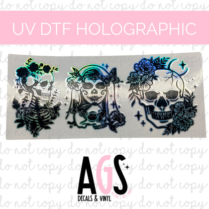 UV DTF HOLOGRAPHIC WRAP- Floral Skulls