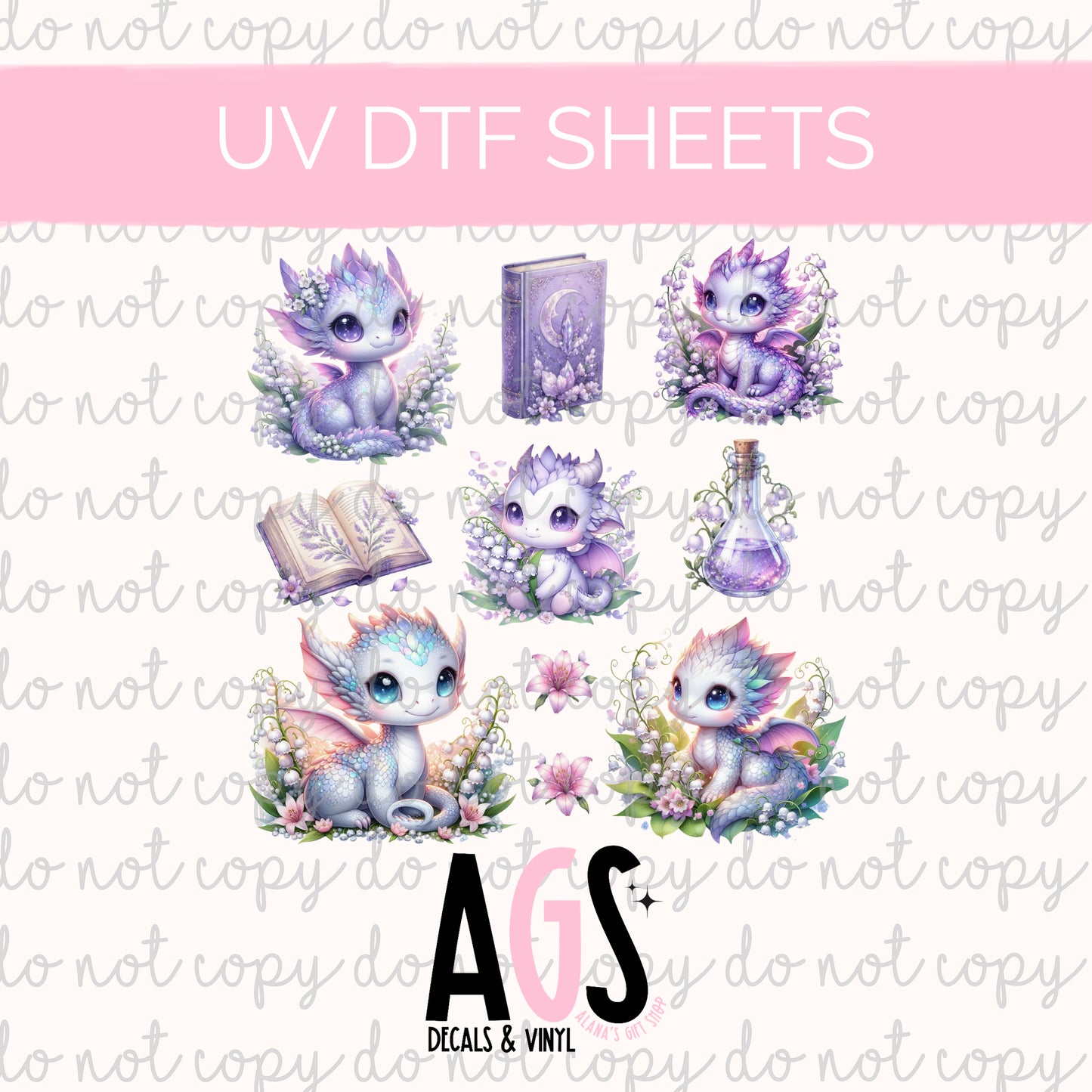 UV DTF SHEET 091 Pastel Dragons