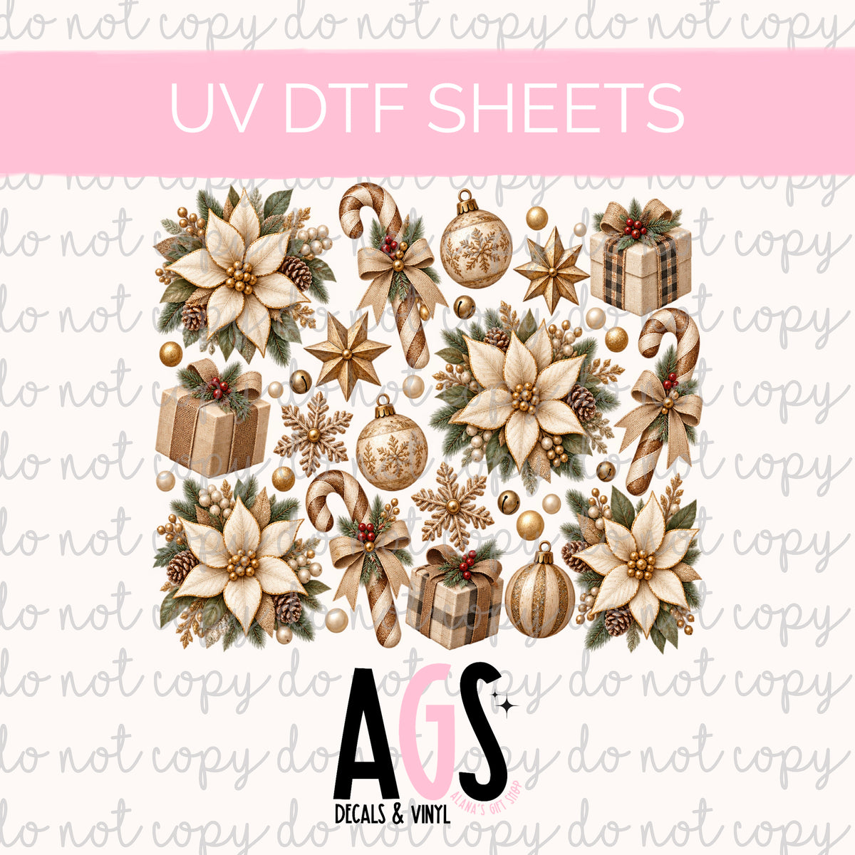 UV DTF SHEET 111 Rustic Christmas Poinsettia  - Tumbler Wraps