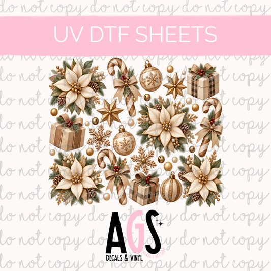 UV DTF SHEET 111 Rustic Christmas Poinsettia  - Tumbler Wraps