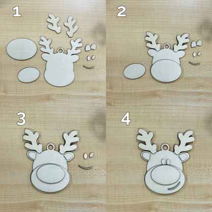 Blank 3D Reindeer Face Christmas Ornaments
