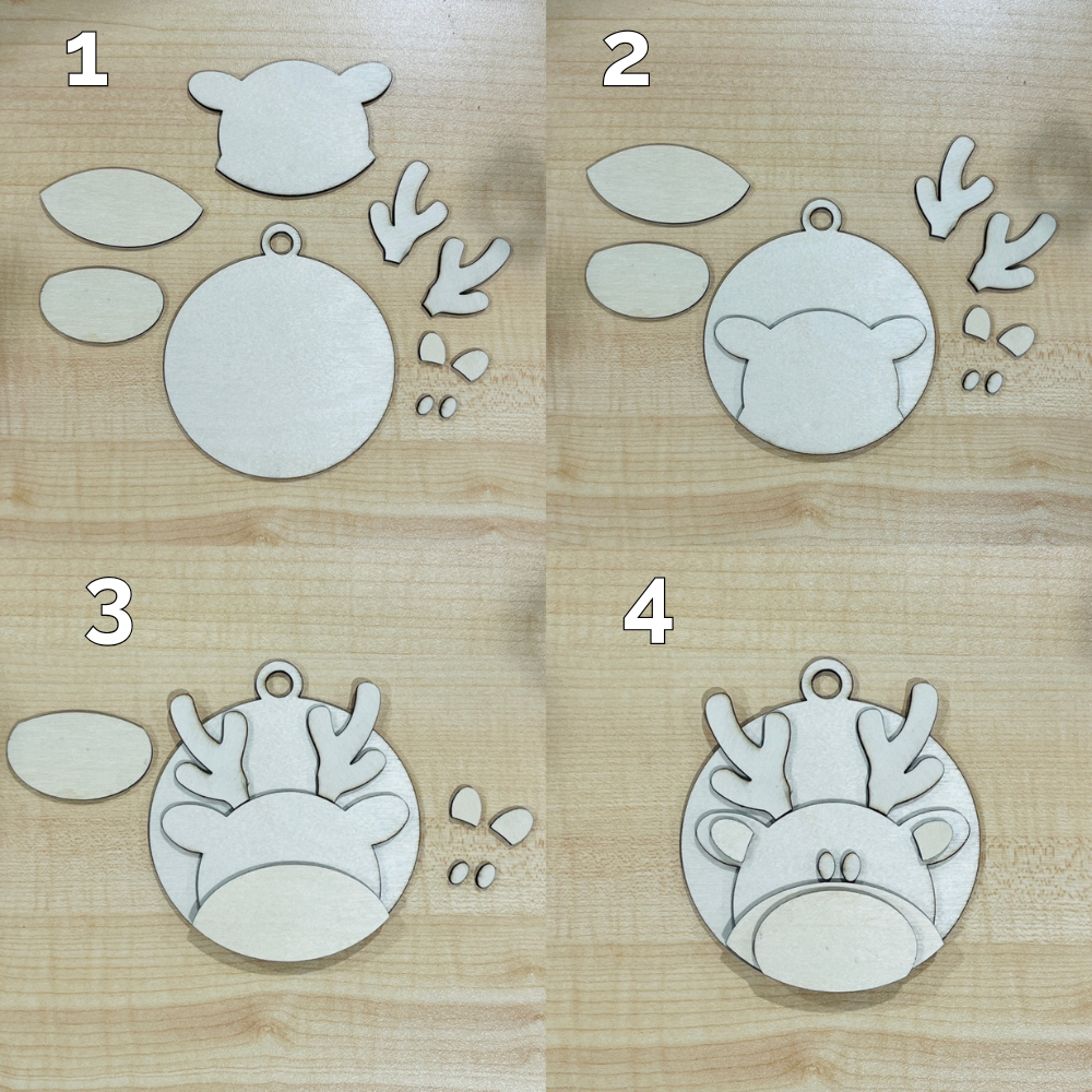 Blank 3D Round Reindeer Christmas Ornaments