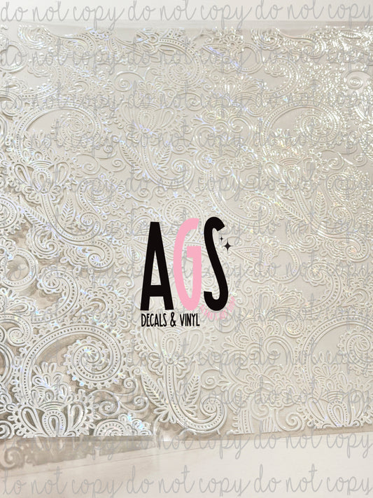 METALLIC UV DTF SHEET 046 Tooled Leather - White - Rainbow