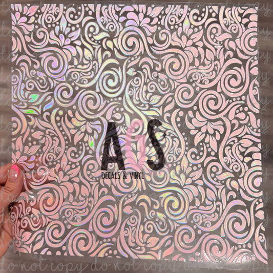 METALLIC UV DTF SHEET 058 Twisted Vines - Light Pink Rainbow