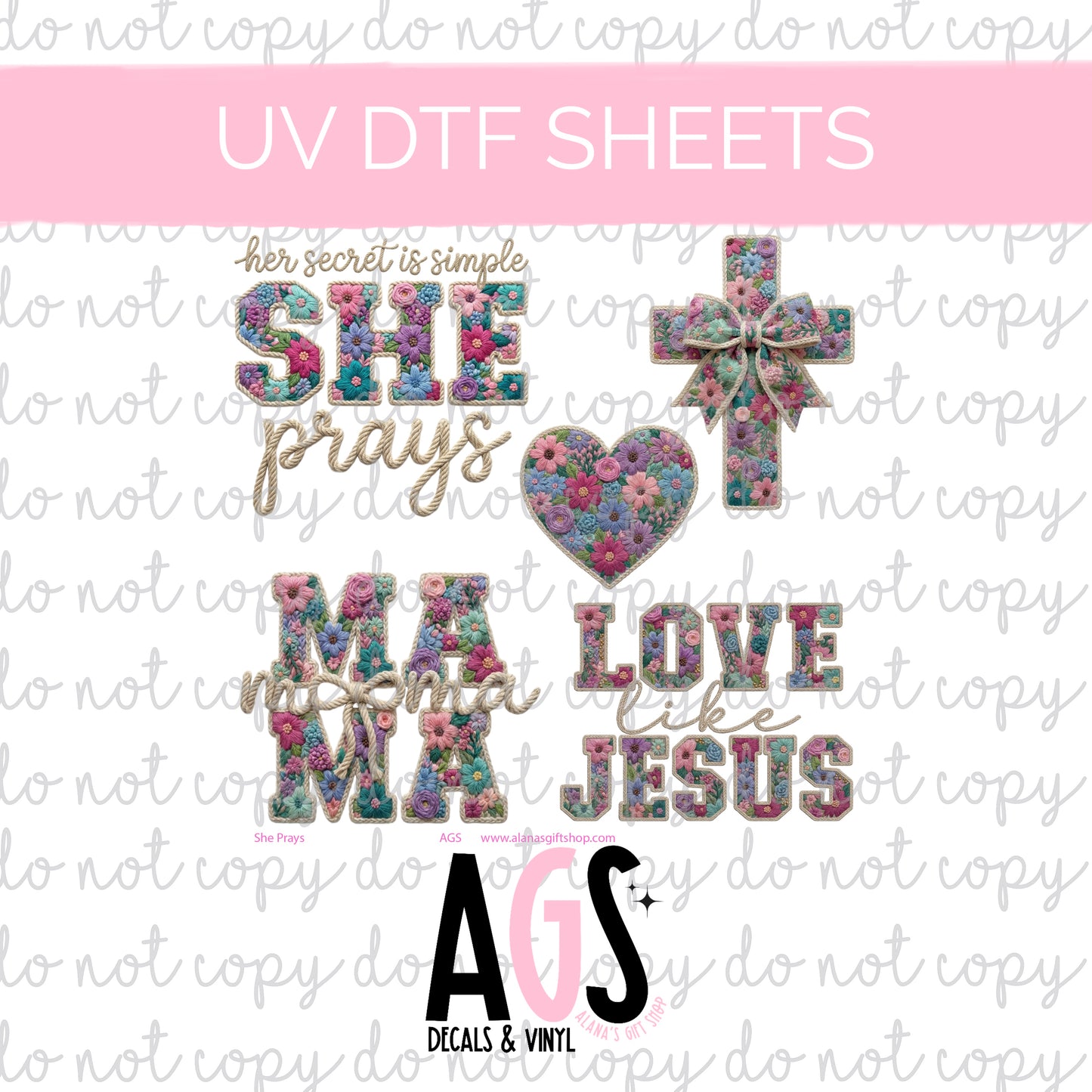 UV DTF SHEET 042 She Prays Needle Point