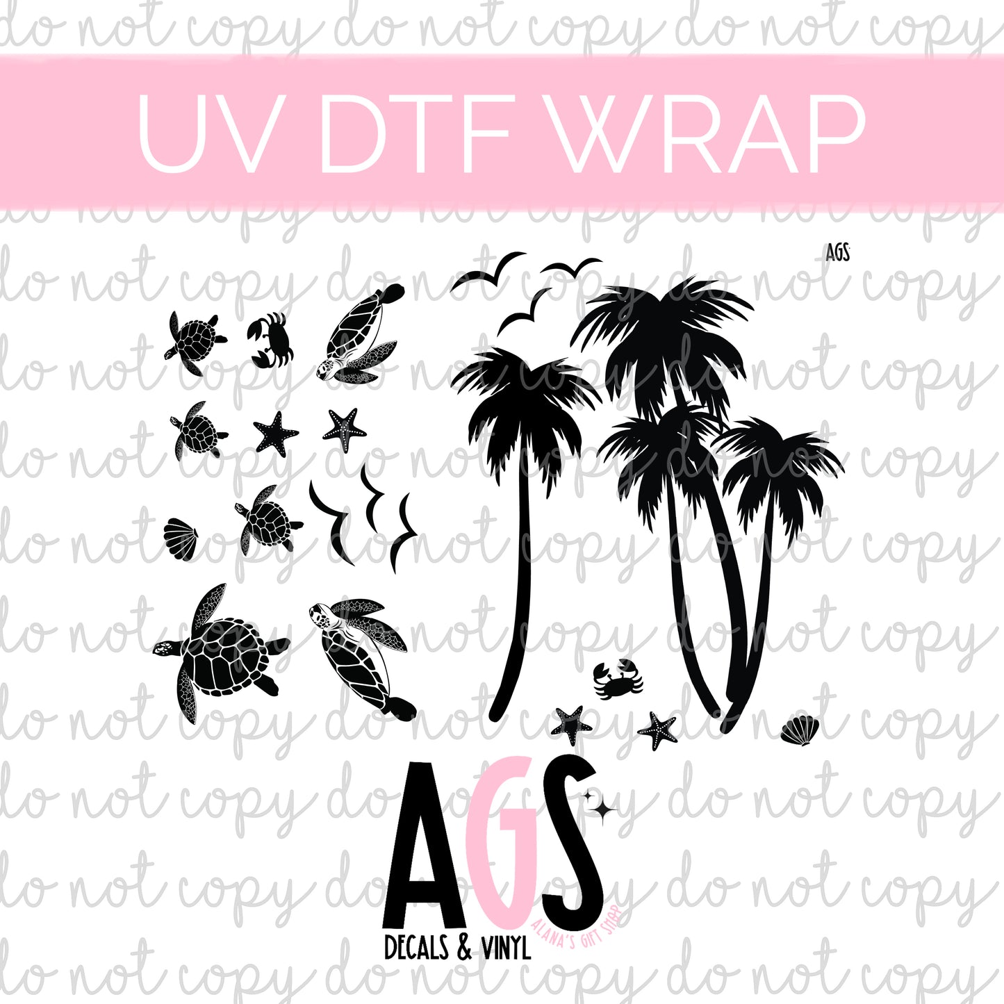 UV DTF WRAP 046 Beach Critter & Palm Tree Elements
