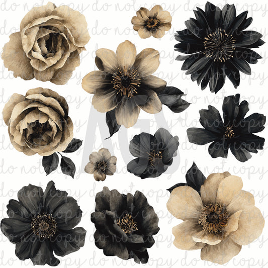 VINYL ELEMENT SHEETS 004 Ivory & Ink Flowers