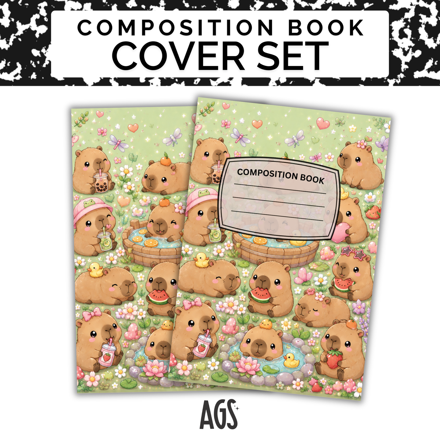 COMPOSITION NOTEBOOK COVER SET - 018 Capybara Garden