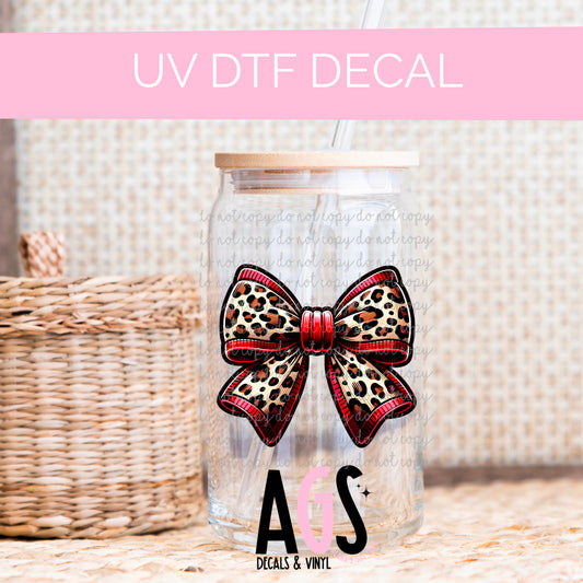 UV DTF DECAL 096 Red & Leopard Bow