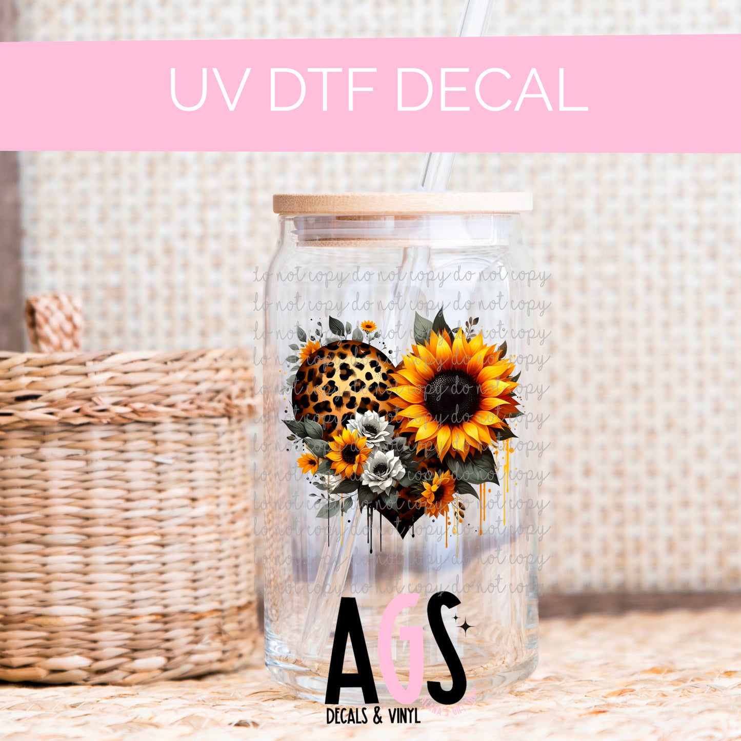 UV DTF DECAL 088 Sunflower Leopard Heart