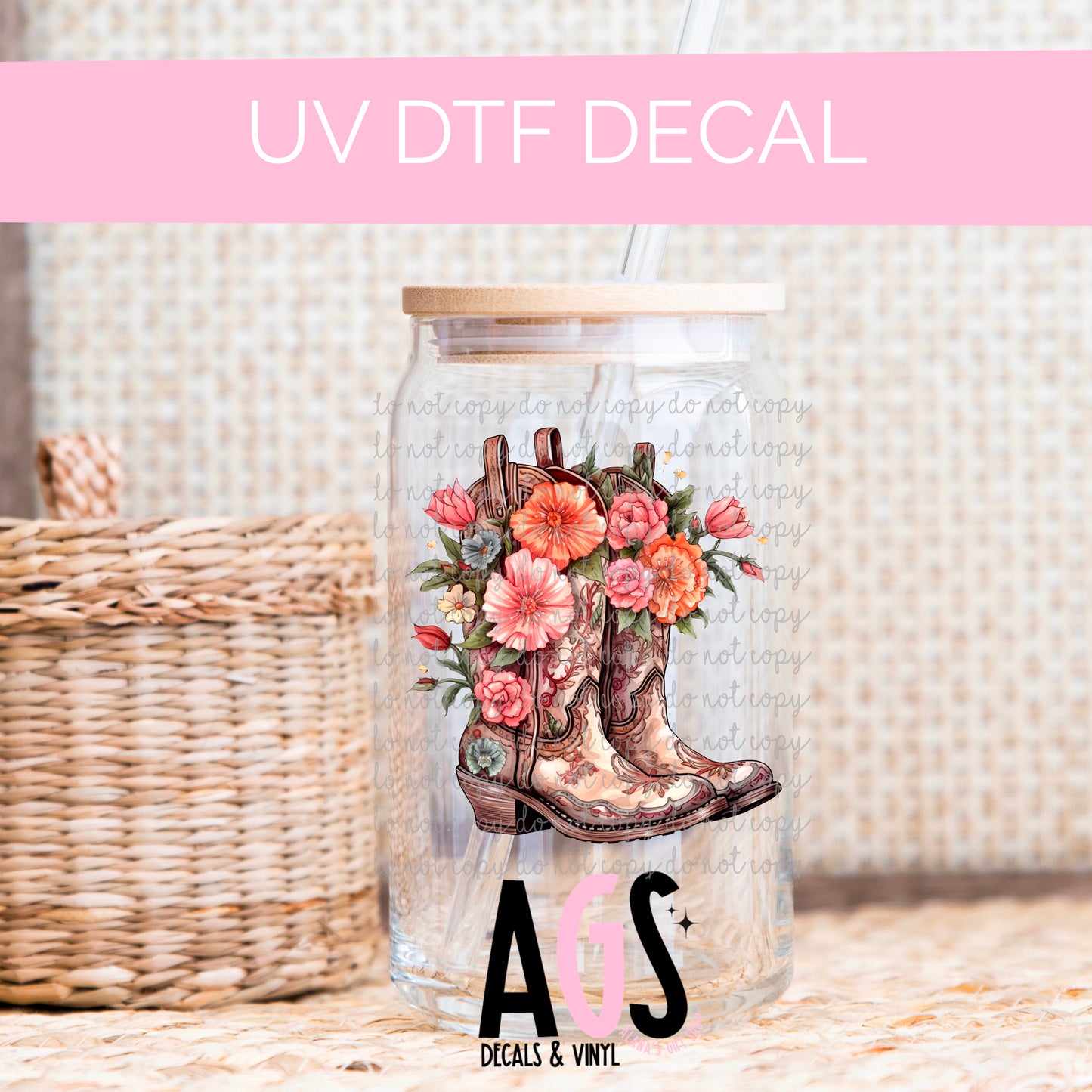 UV DTF DECAL- 008 Floral Cowgirl Boots