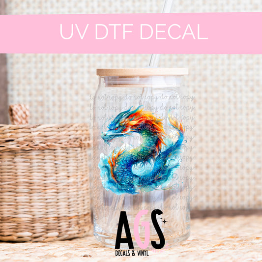 UV DTF DECAL- 037 Blue Orange Dragon