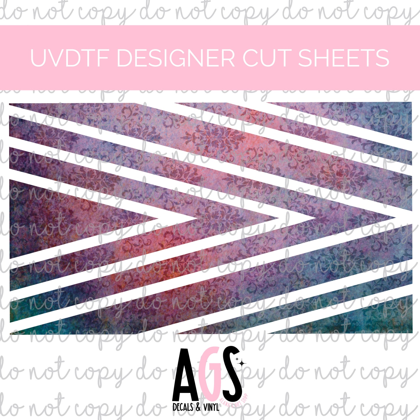 UV DTF DESIGNER CUT SHEETS 04 Distressed Damask - Deep V