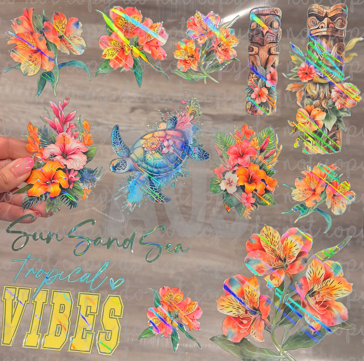 METALLIC UV DTF SHEET 057 Tropical Vibes - Rainbow Holo - June Box