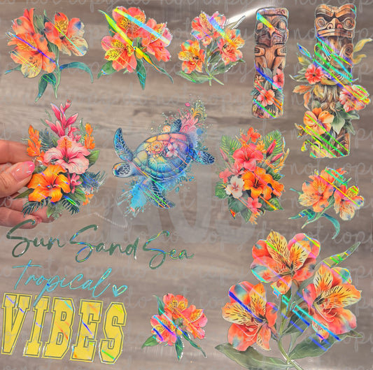 METALLIC UV DTF SHEET 057 Tropical Vibes - Rainbow Holo - June Box