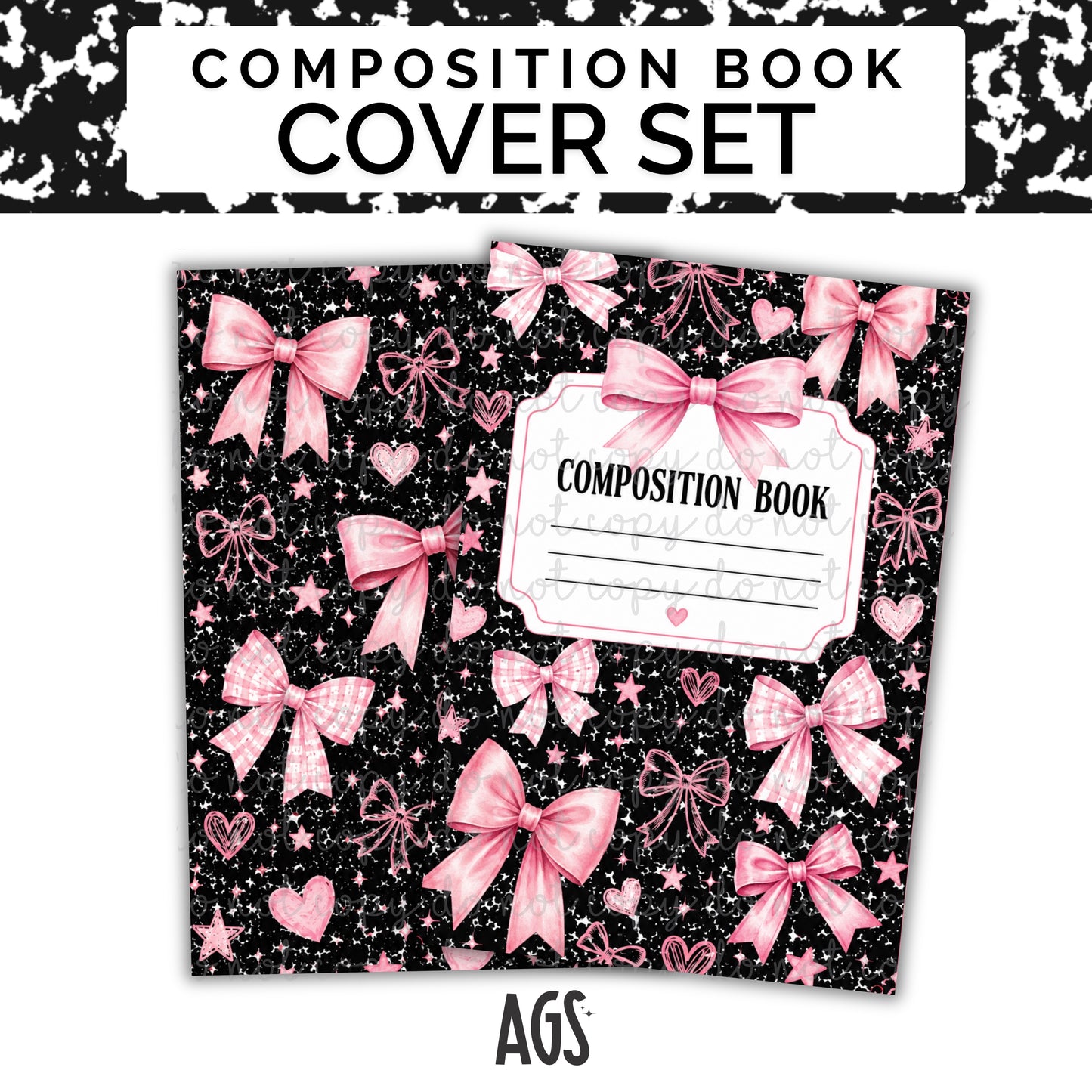 COMPOSITION NOTEBOOK COVER SET - 050 Black & Pink Bows