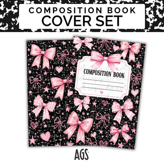 COMPOSITION NOTEBOOK COVER SET - 050 Black & Pink Bows