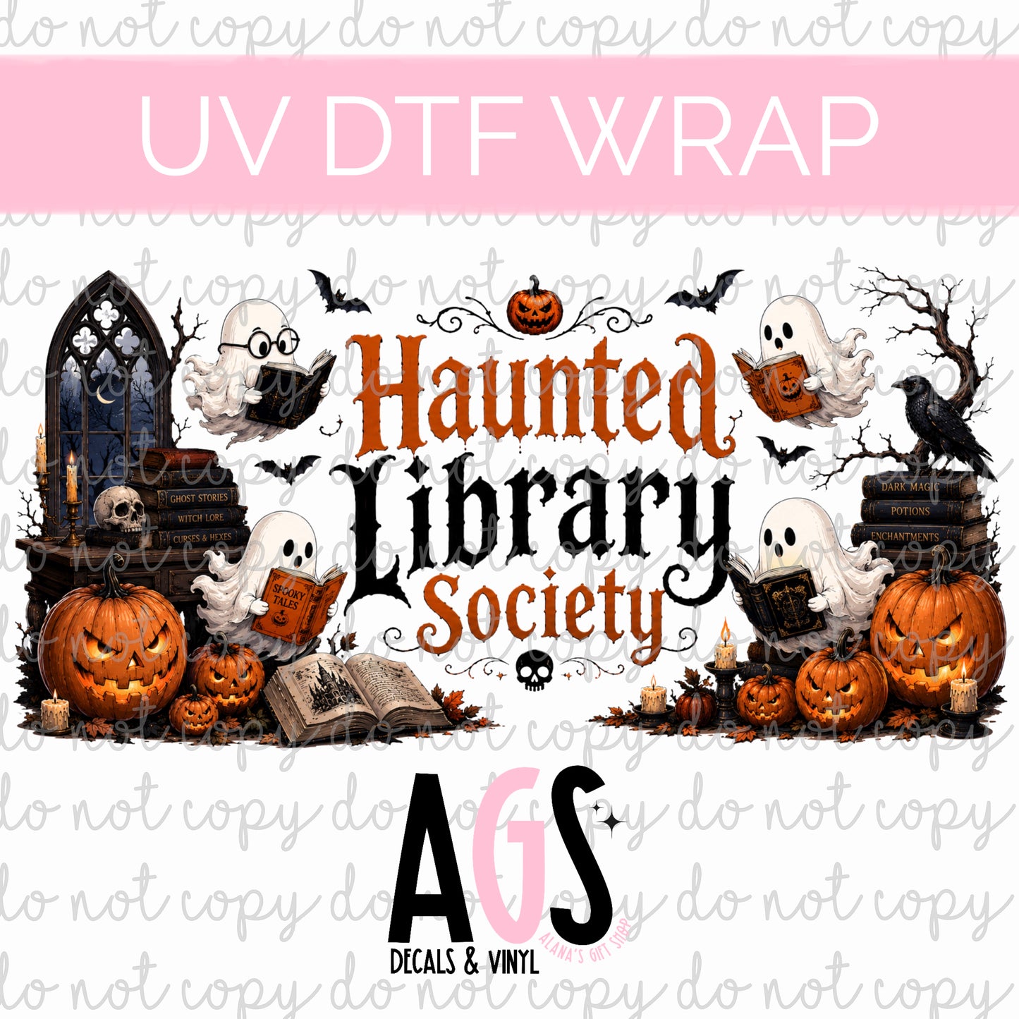 UV DTF WRAP 157 Haunted Library Society
