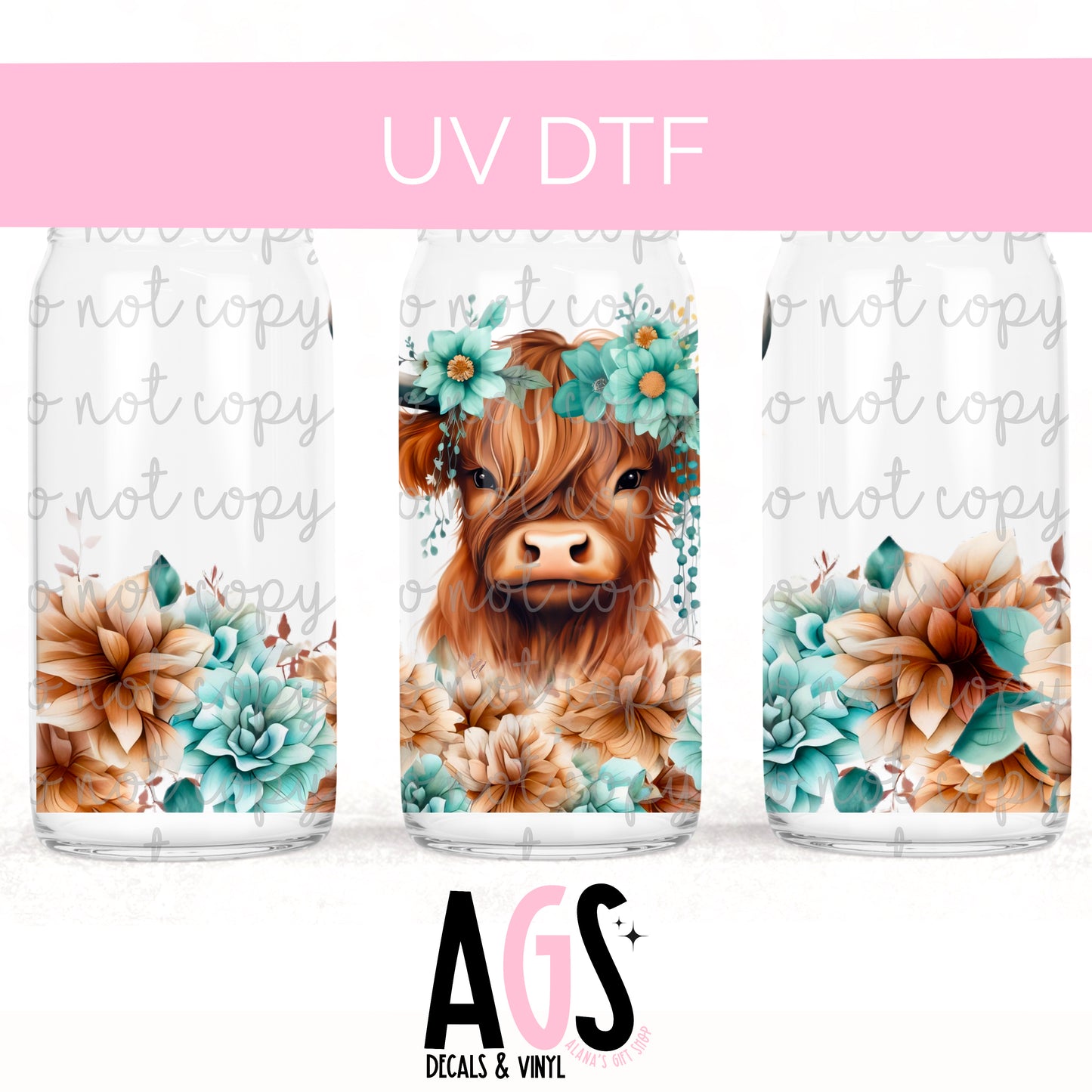 UV DTF WRAP-040 Teal Highland Cow