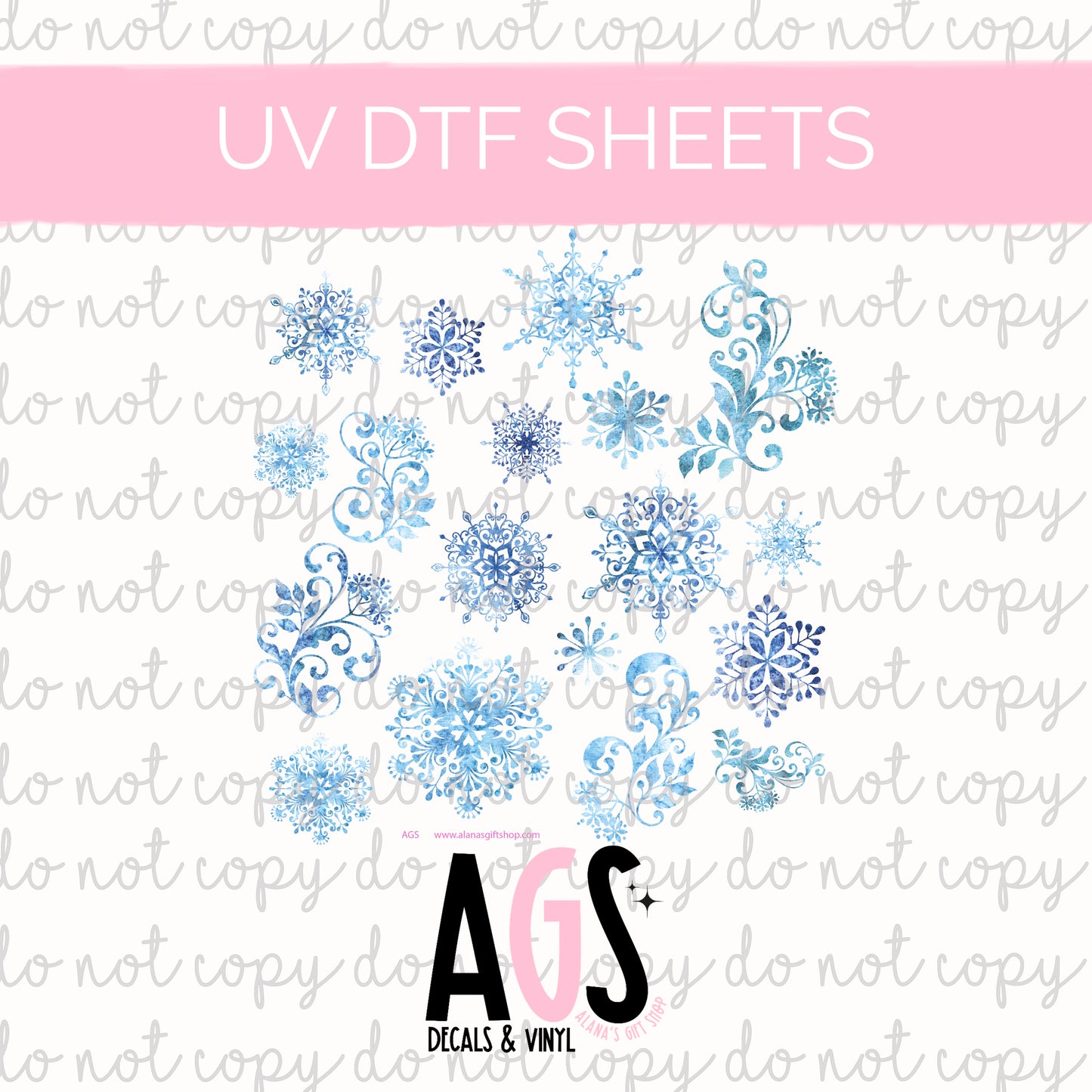 UV DTF SHEET 034 Blue Snowflakes