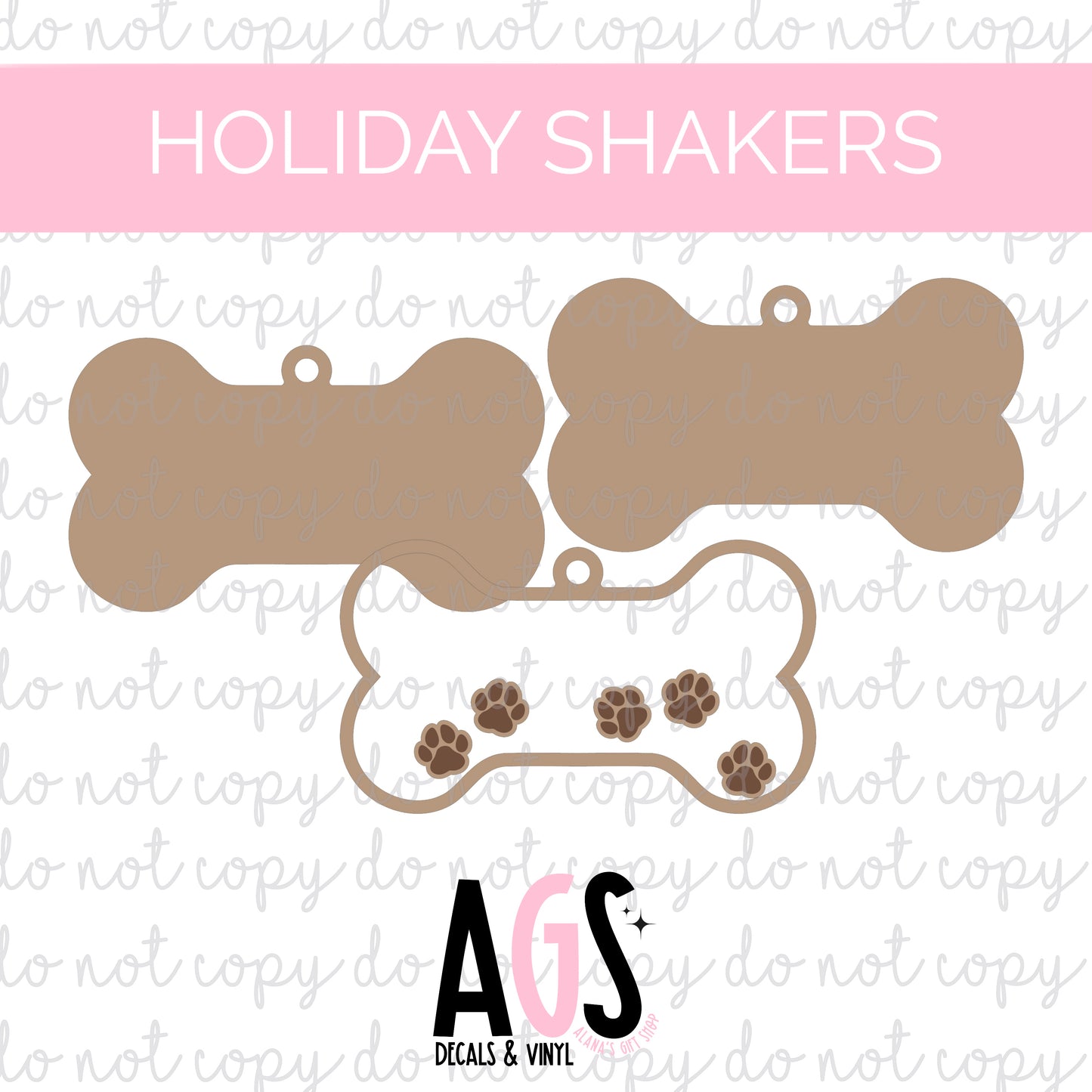 Acrylic Ornament Shaker Set Dog Bone W/ Paws