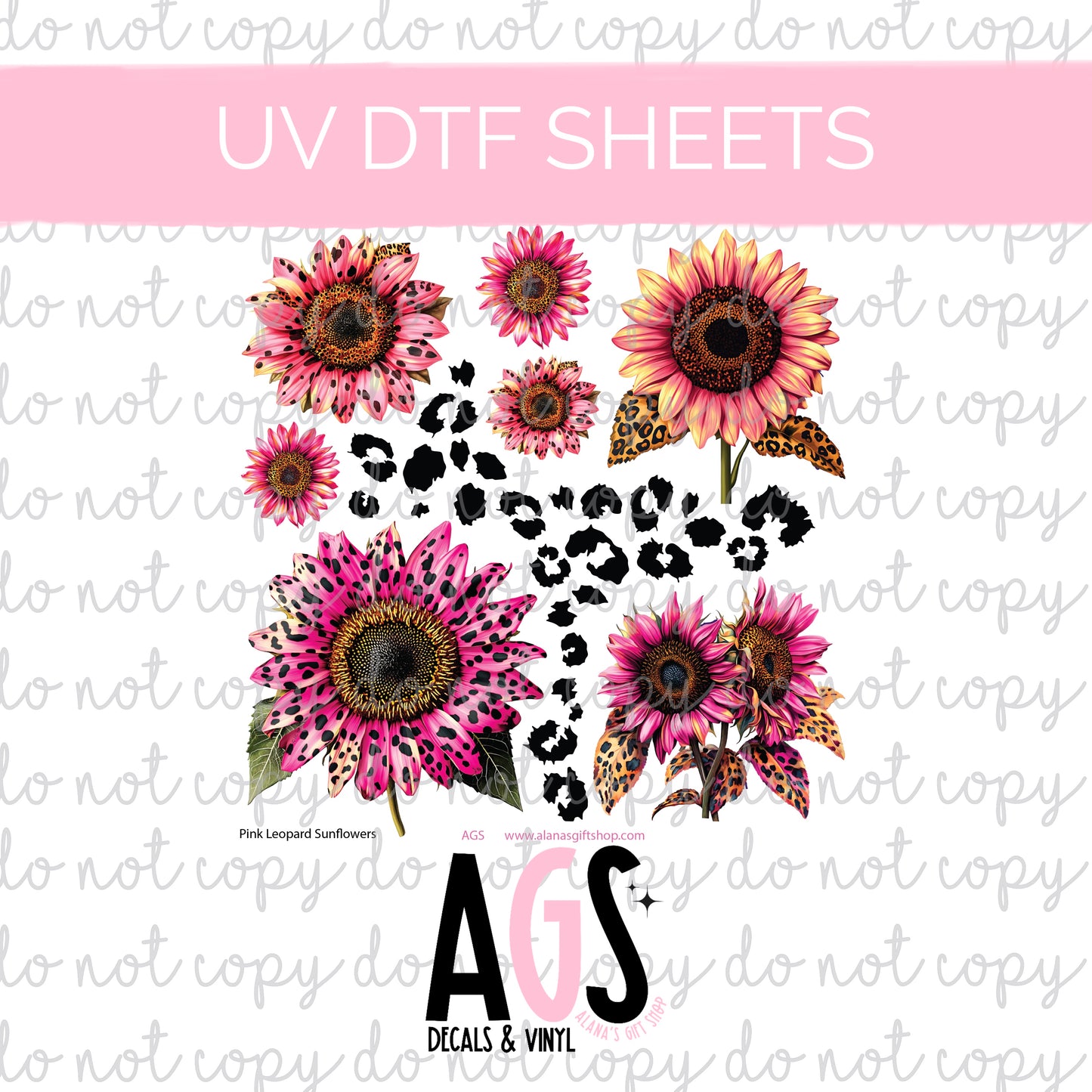 UV DTF SHEET 002 Pink & Leopard Sunflowers