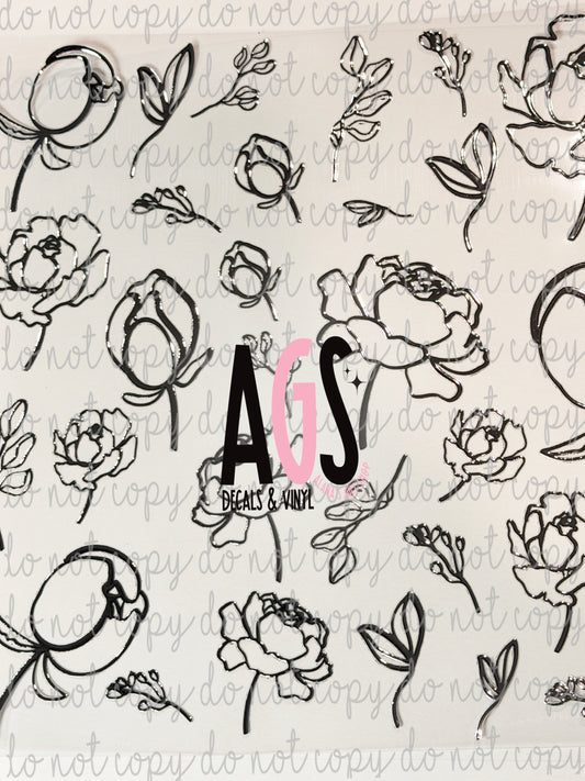 METALLIC UV DTF SHEET 037 Flowers - Silver Metal