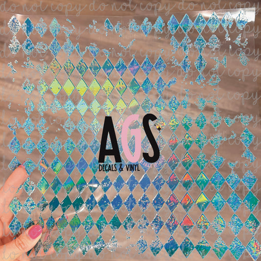 METALLIC UV DTF SHEET 070 Distressed Harlequin - Dark Turquoise - Rainbow